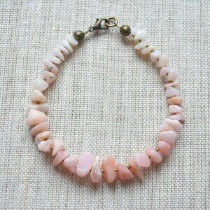Handmade Pink Opal Beaded Bracelet with Antiqued Brass
